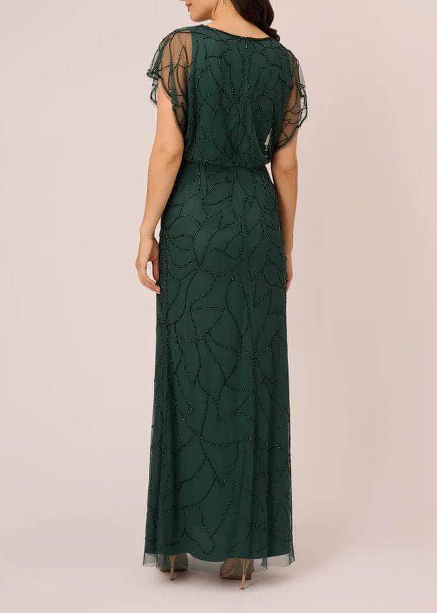 V-Neck Blouson Bodice Evening Dress