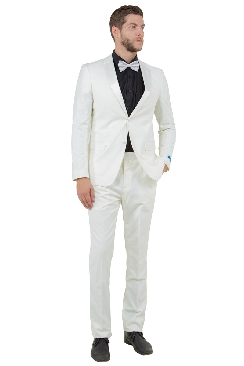 Men’s Slim Fit Two Button Notch Lapel Wedding Tuxedo in Ivory