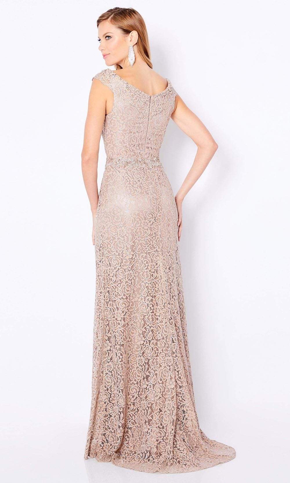 221682 V Neck Lace Full Length Gown