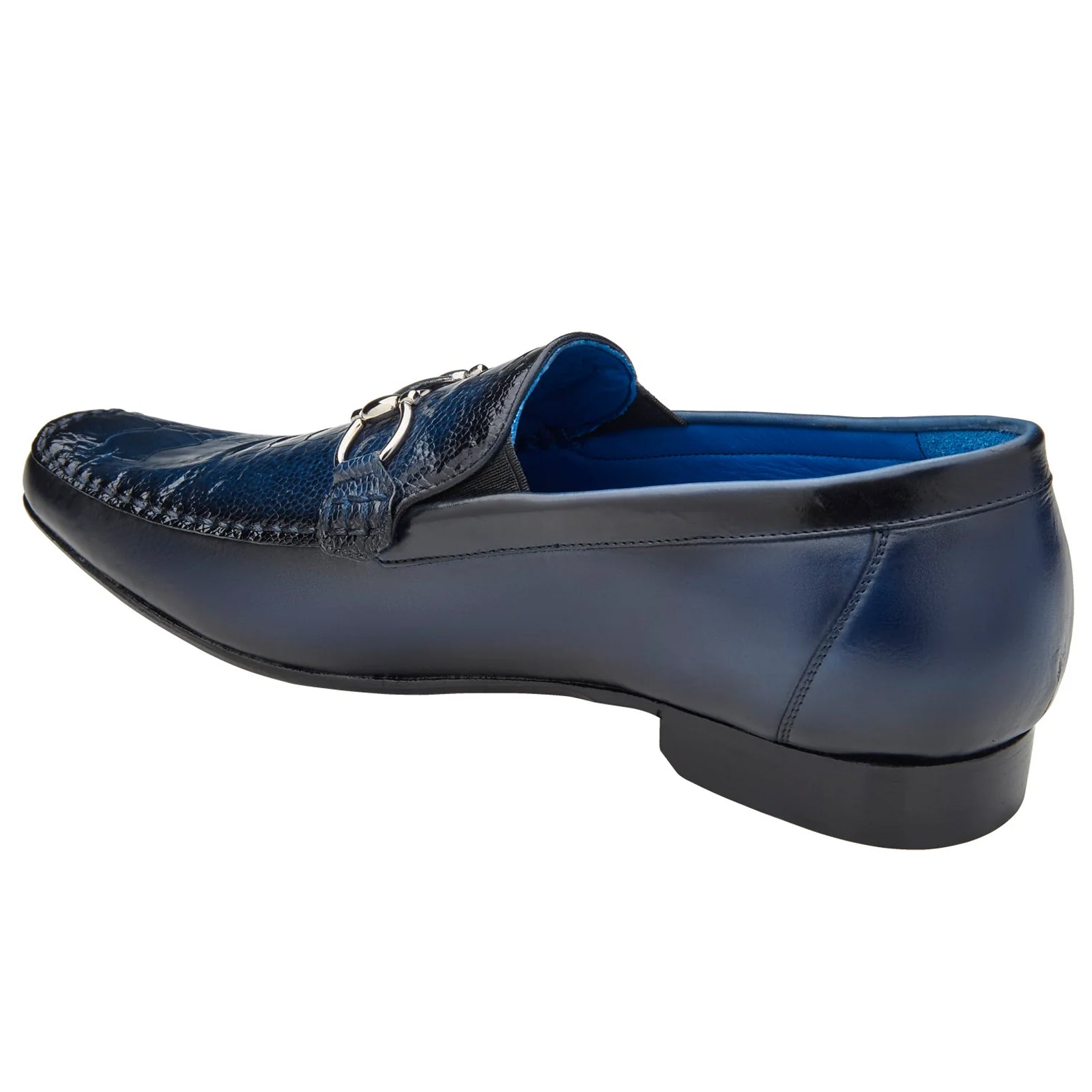 Men’s Belvedere Bruno Calfskin & Ostrich Leg Buckle Loafer in Navy