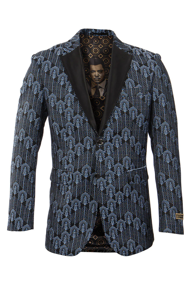 Men’s Blue & Black Sunrise pattern Tuxedo Blazer