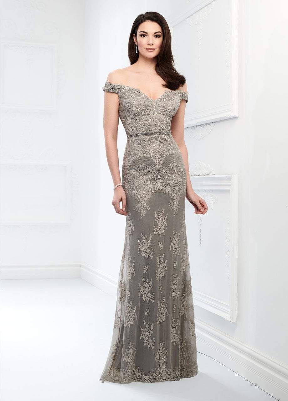 218917 Allover Lace Off-Shoulder Trumpet Dress