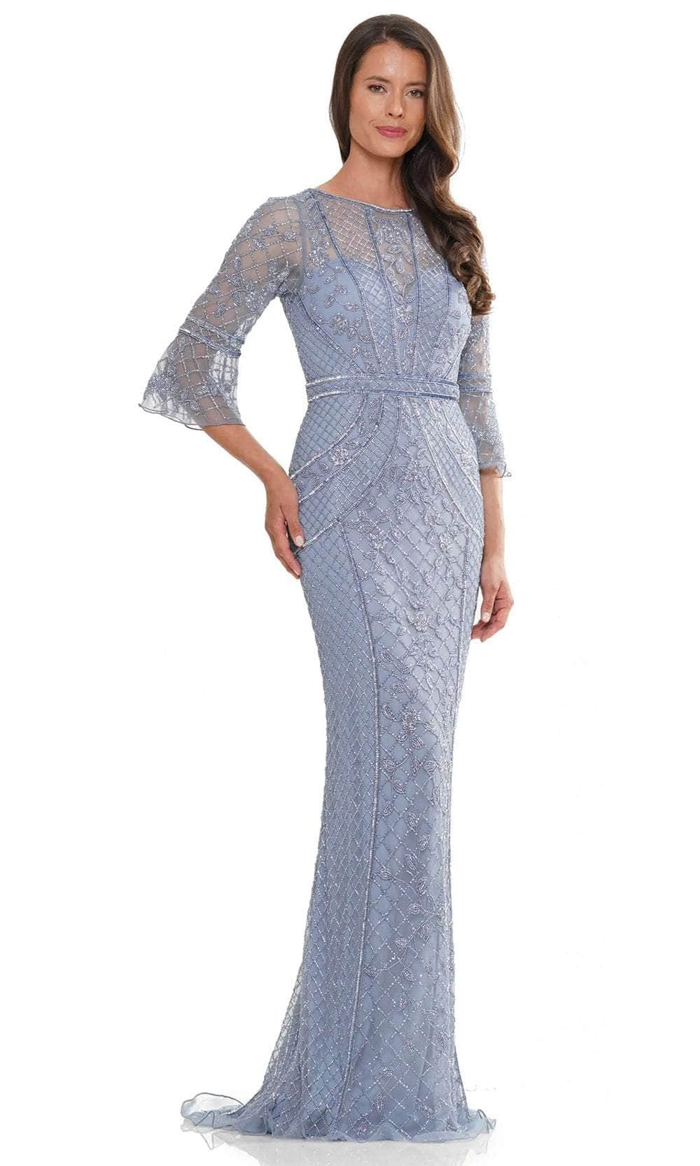 Quarter Sleeve Beaded Evening Dress