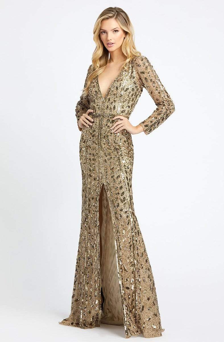 5002D Fully Sequined Deep V-neck Trumpet Dress