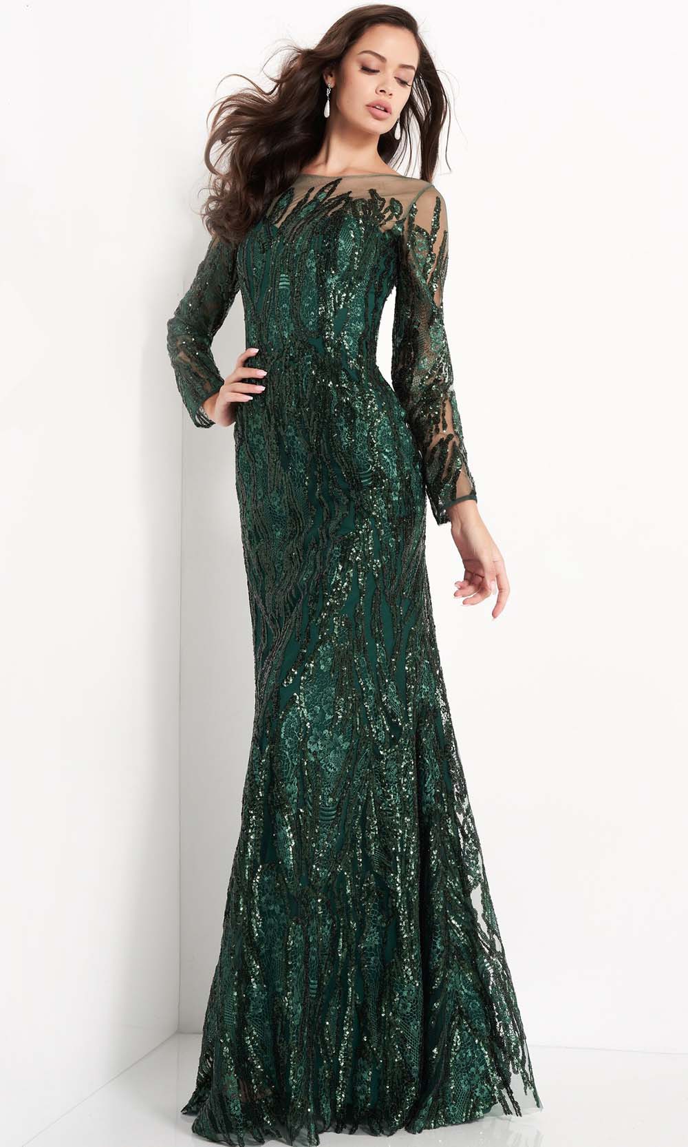 03936 Sequined Long Sleeve Sheath Dress