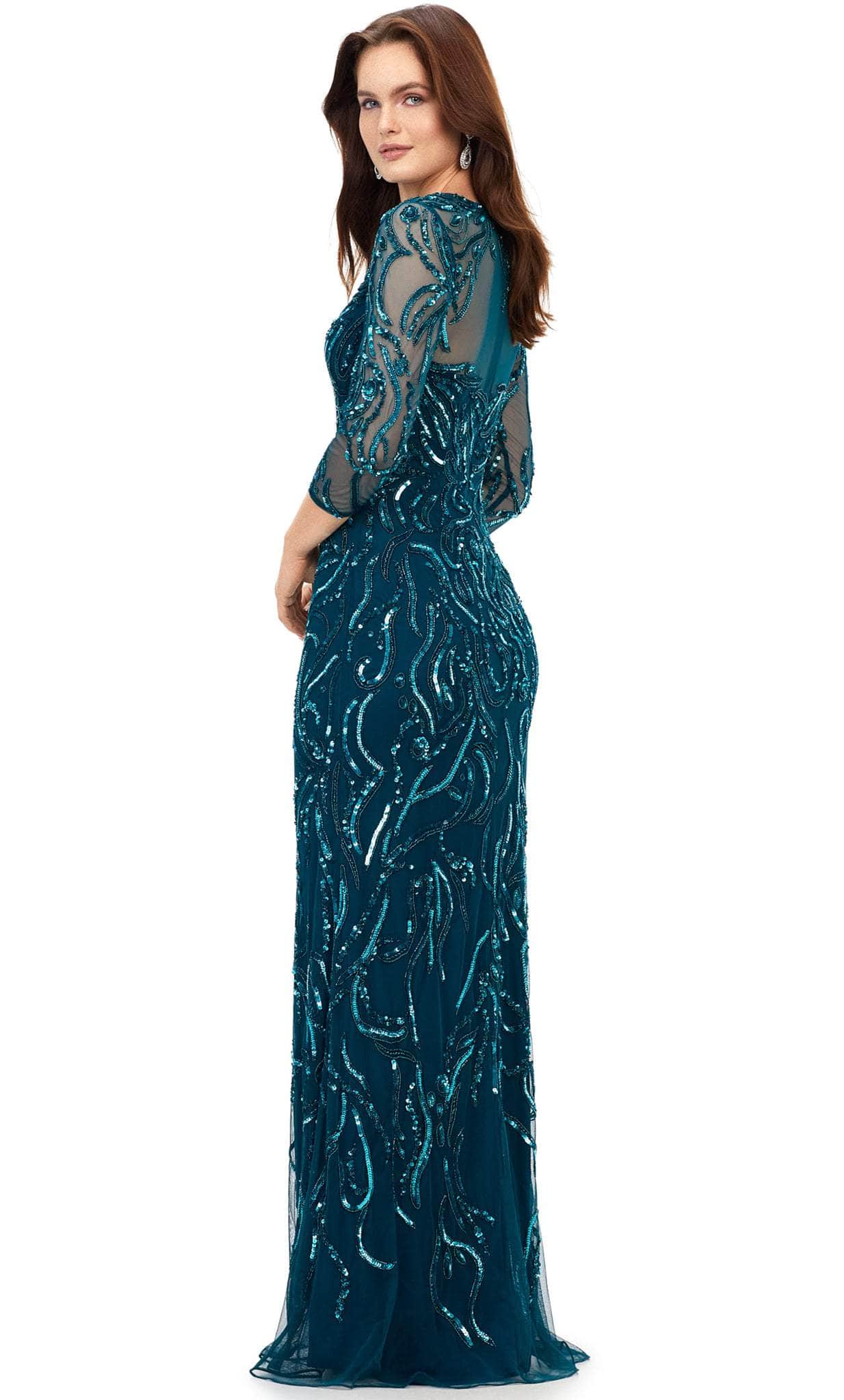 Illusion Neckline Beaded Evening Gown