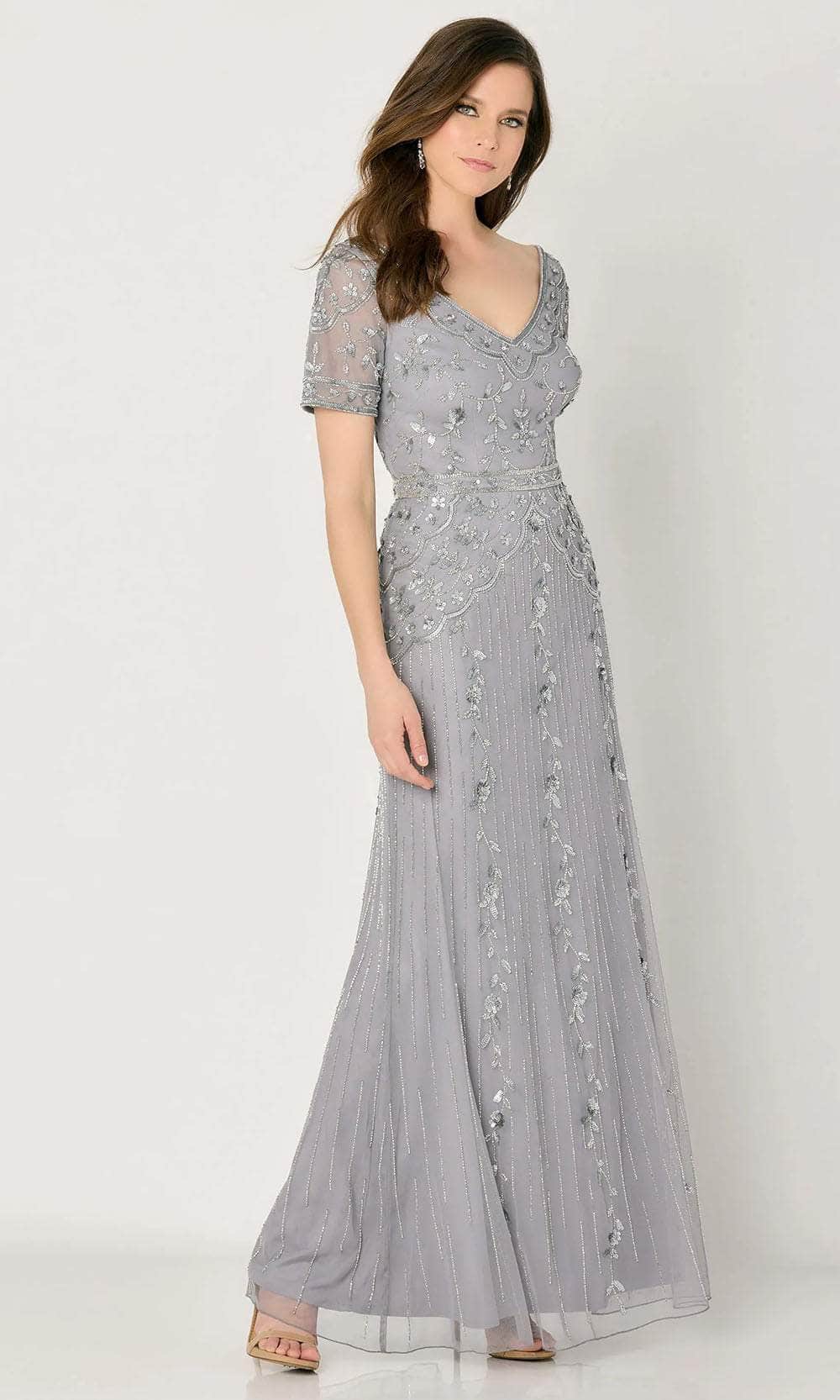 Short Sleeve Embellished Evening Dress