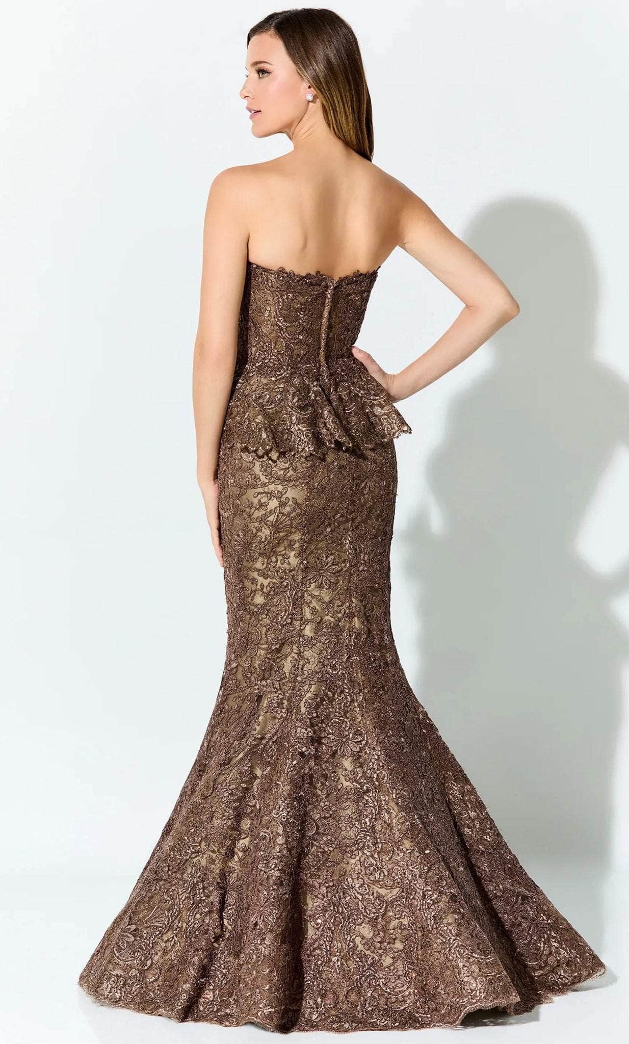 Strapless Embroidered Evening Gown