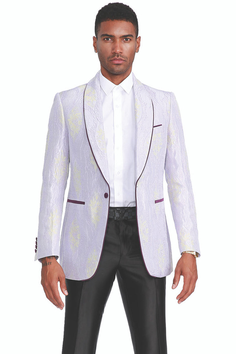 Men’s Paisley Brocade Prom Dinner Jacket in Lilac Lavender