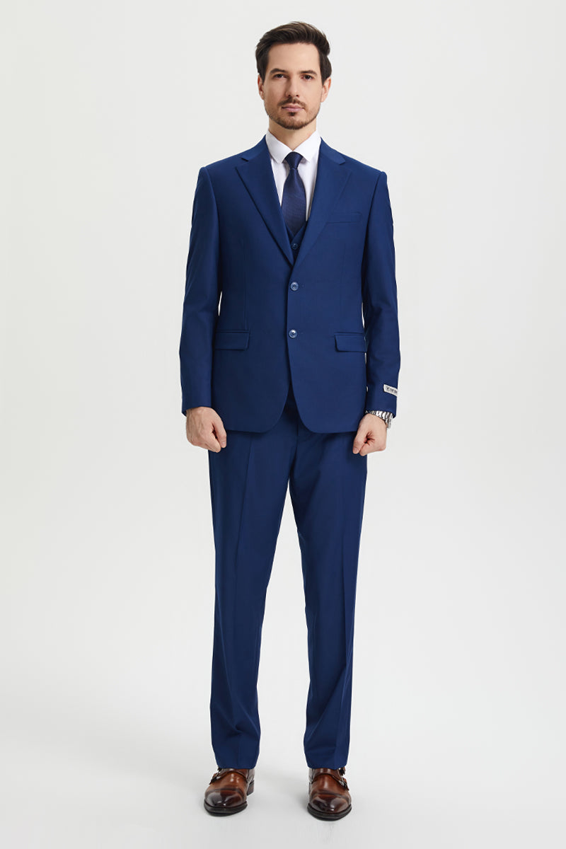 Men’s Two Button Vested Stacy Adams Basic Designer Suit in Indigo Blue