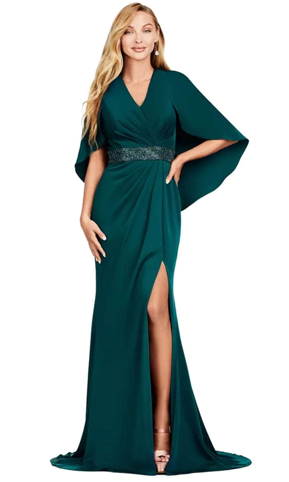 V Neck Gown with Cape