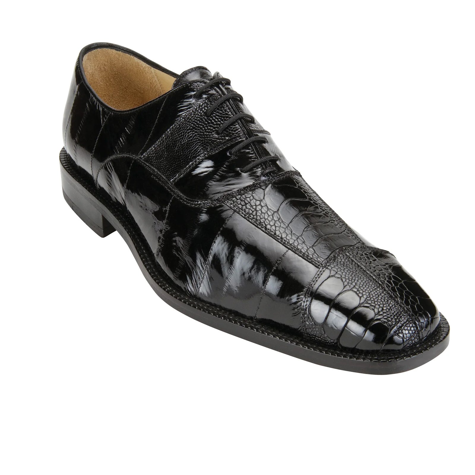 Men’s Belvedere Mare Ostrich Leg & Eel Skin Dress Shoe in Black
