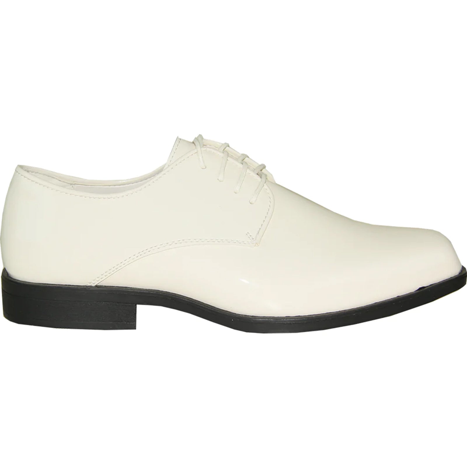 Mens Classic Plain Square Toe Shiny Patent Tuxedo Dress Shoe in Ivory
