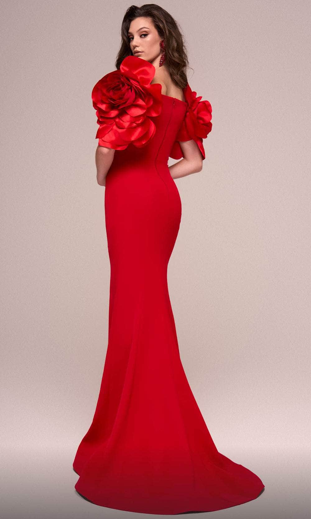 3D Floral Short Sleeve Evening Gown