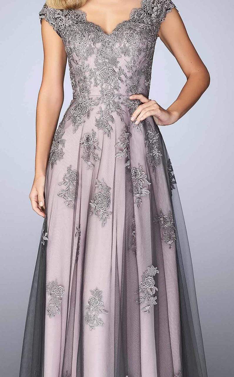 23449 Two Tone Lace Evening Gown