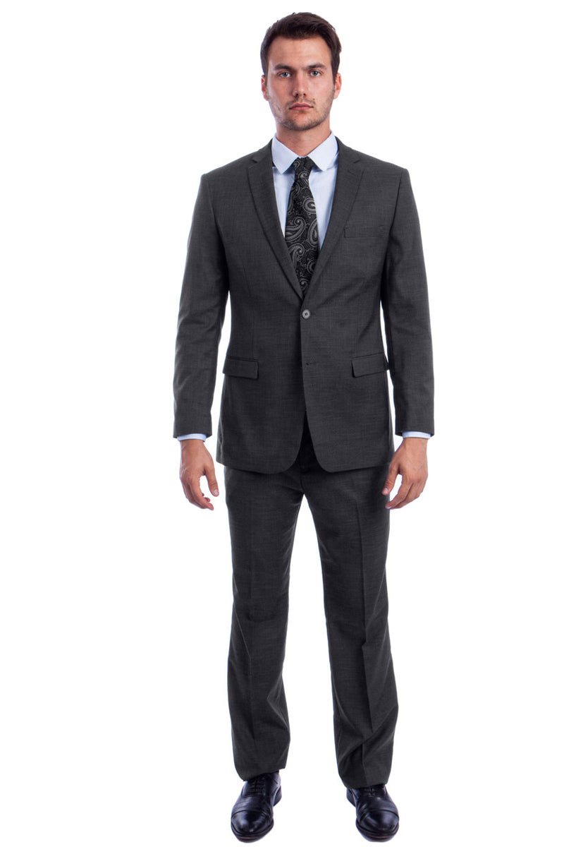 Men’s Two Button Modern Fit Summer Sharkskin Suit in Charcoal Grey