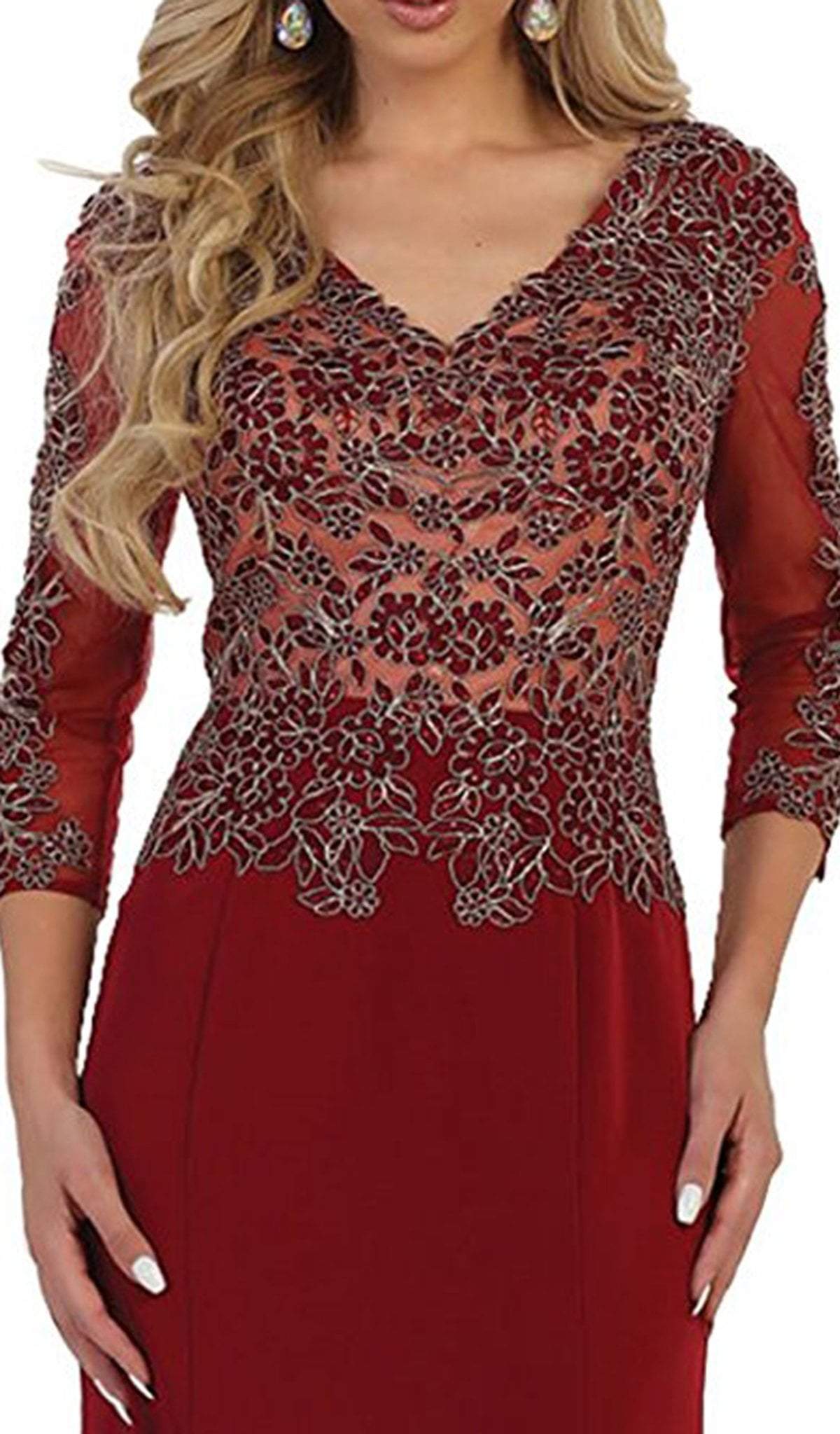 MQ1505 Quarter Length Sleeve Lace Sheath Evening Dress