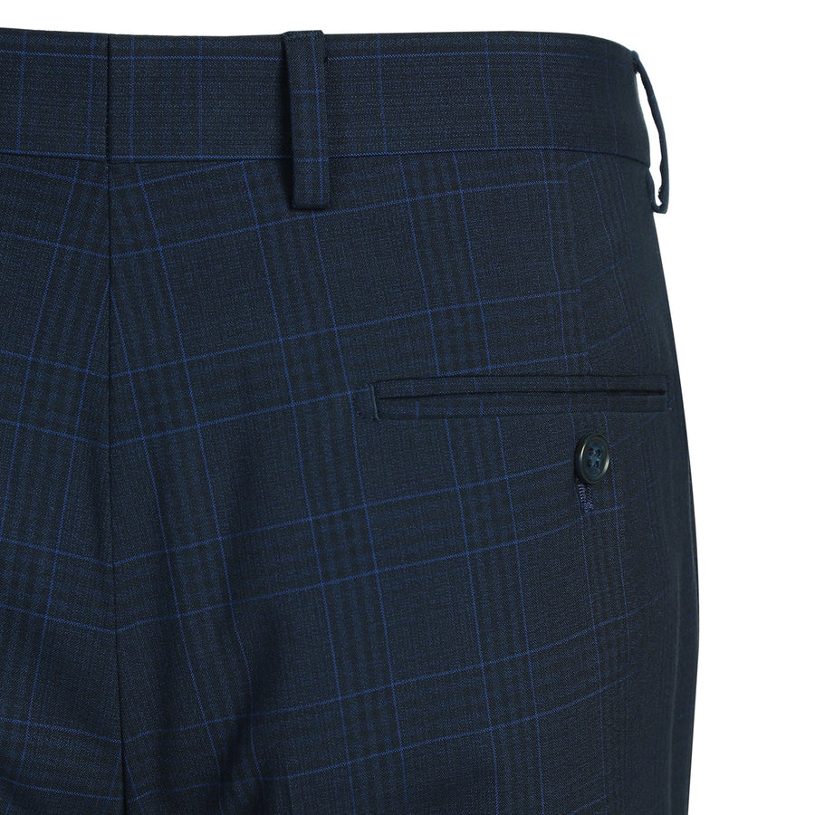 Mens Classic Fit Two Button Suit in Dark Blue Windowpane Plaid Check
