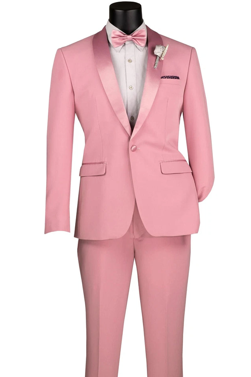 Men’s Slim Fit Stretch Summer Shawl Tuxedo in Dusty Rose Pink