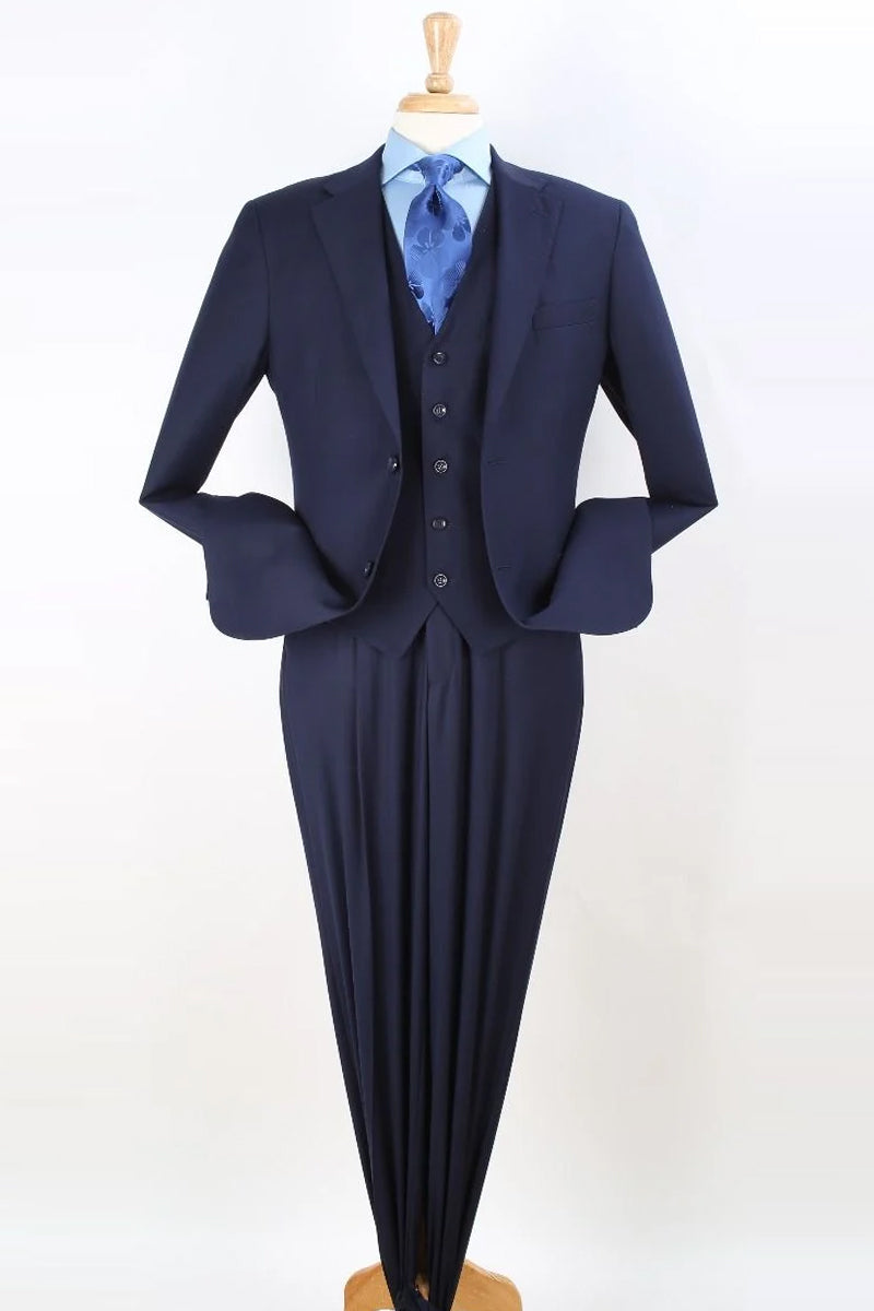 Mens Two Button Classic Fit Vested Suit in Navy