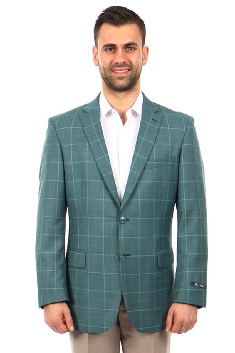 Men’s Two Button Windowpane Plaid Sport Coat in Summer Green
