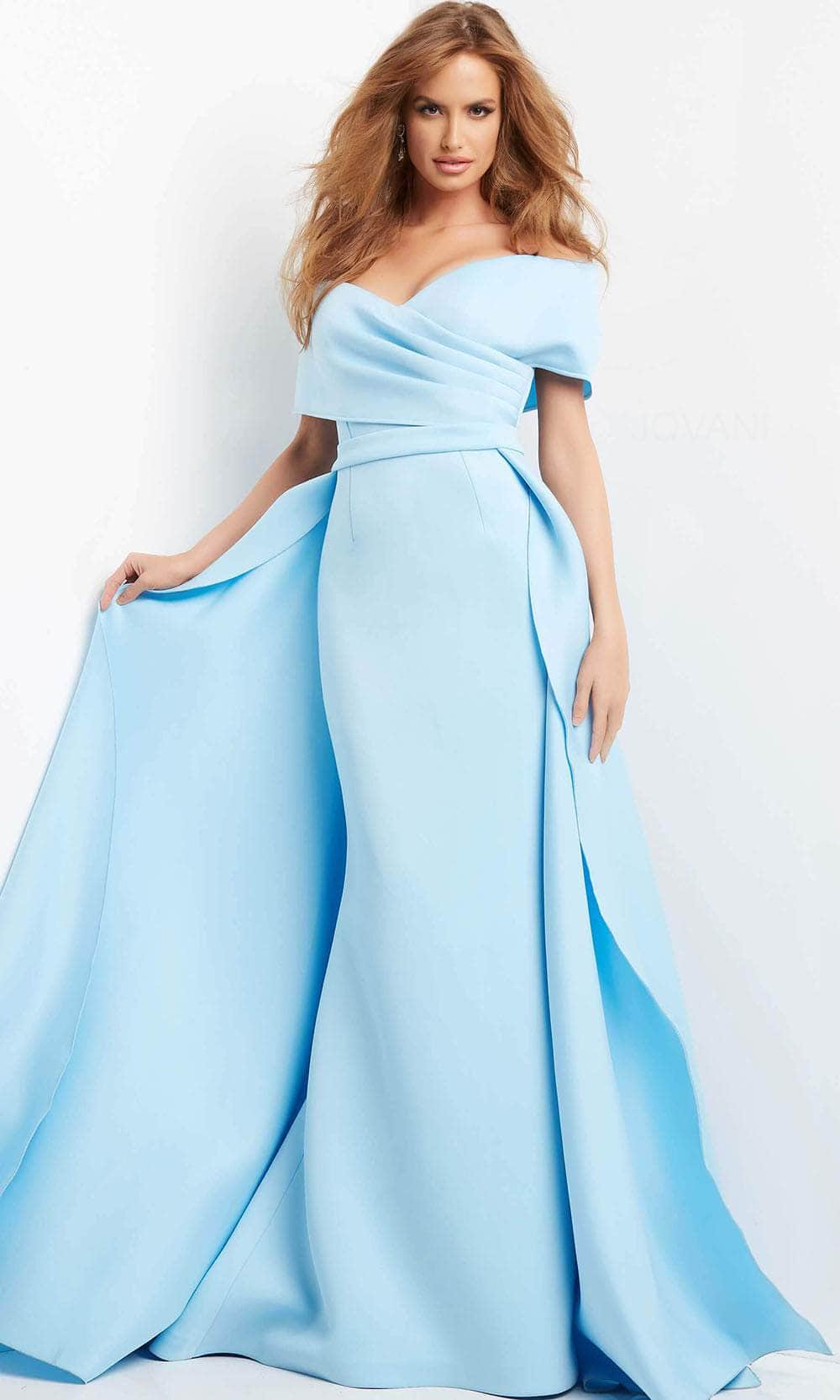 Draped Off Shoulder Overskirt Evening Dress