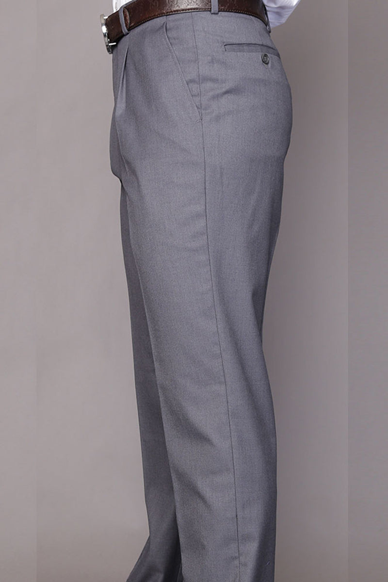 Men’s 100% Wool Classic Fit Pleated Dress Pant in Charcoal Grey