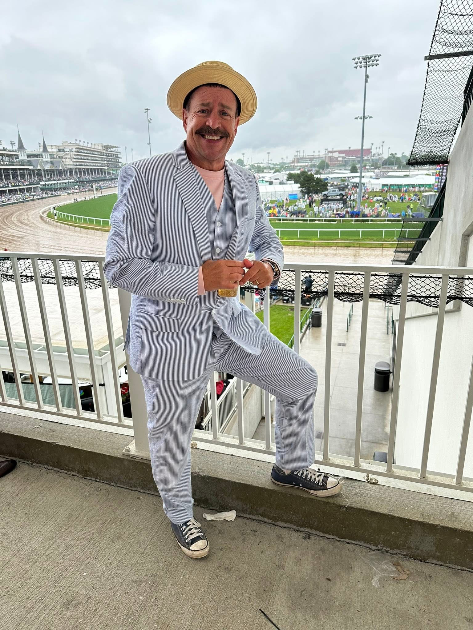 Mens 2 Button Vested Summer Seersucker Suit in Blue