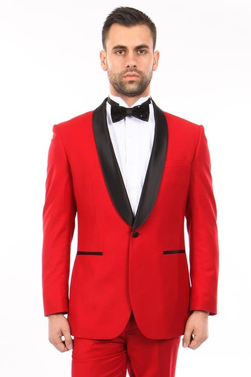 Men’s Classic Slim Fit Shawl Lapel Tuxedo in Red