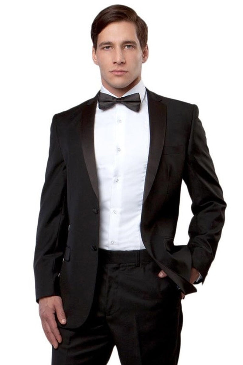 Men’s Slim Fit Two Button Notch Lapel Tuxedo in Black