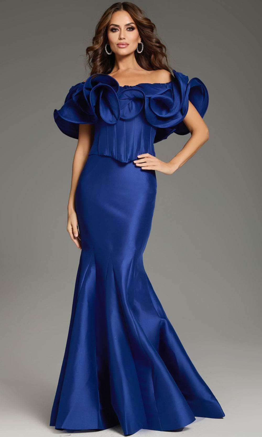 Ruffled Detail Off-Shoulder Prom Gown