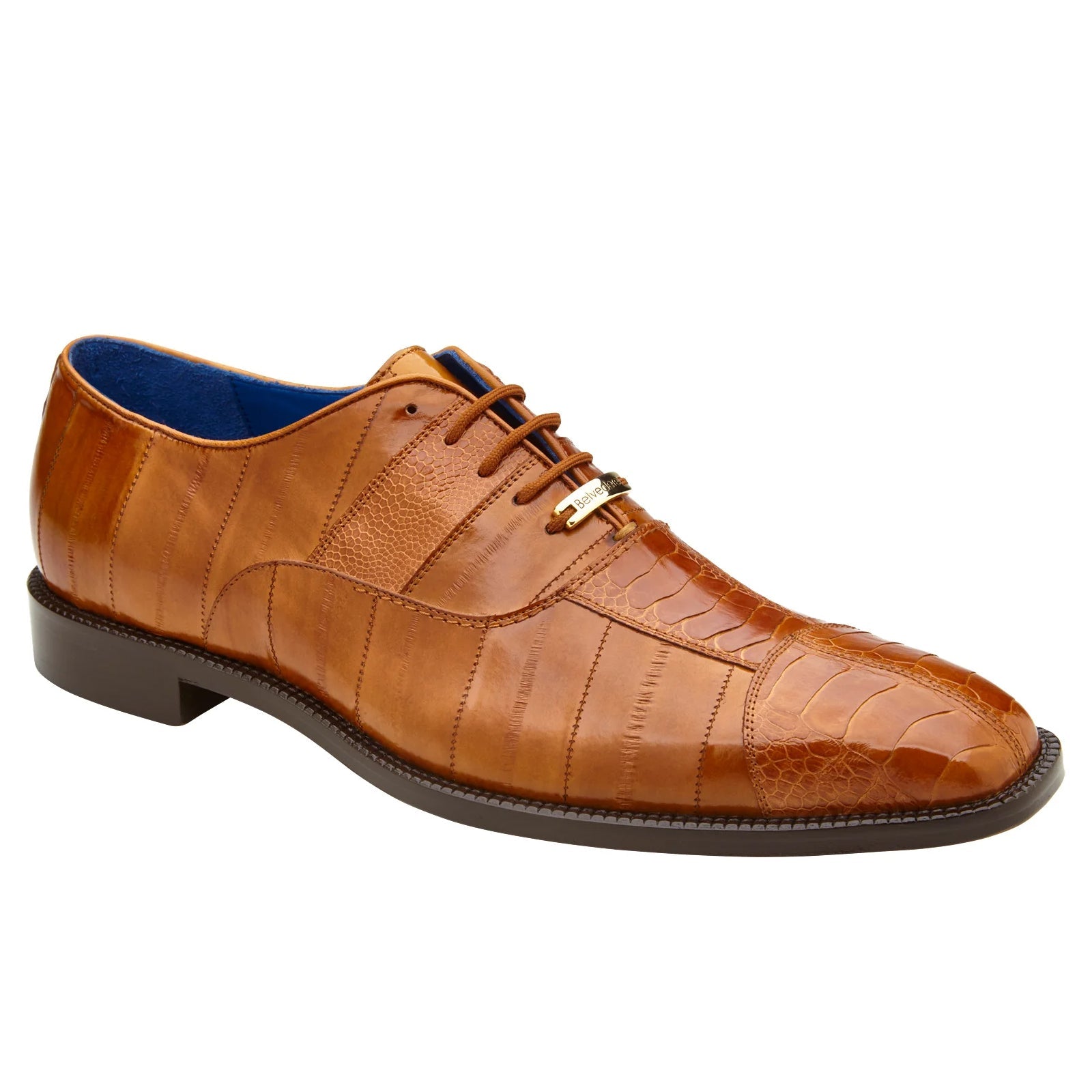 Men’s Belvedere Mare Ostrich Leg & Eel Skin Dress Shoe in Camel