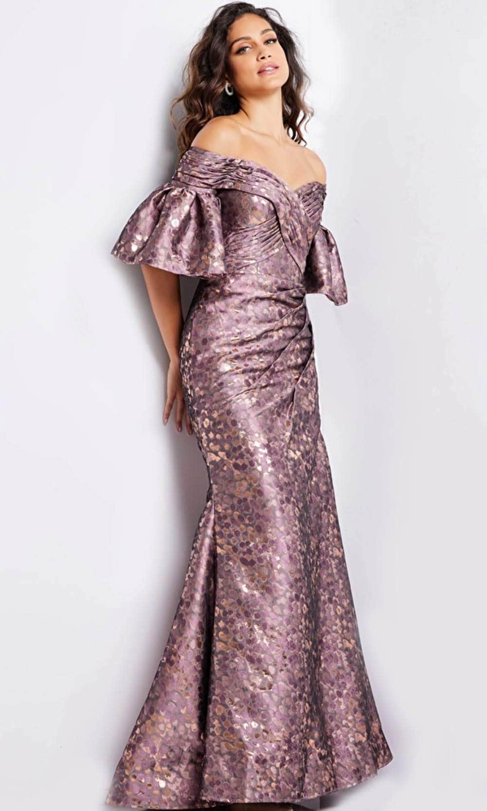 Bell Sleeve Ruched Evening Gown
