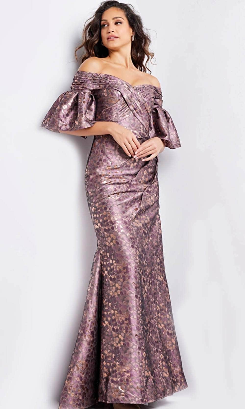 Bell Sleeve Ruched Evening Gown