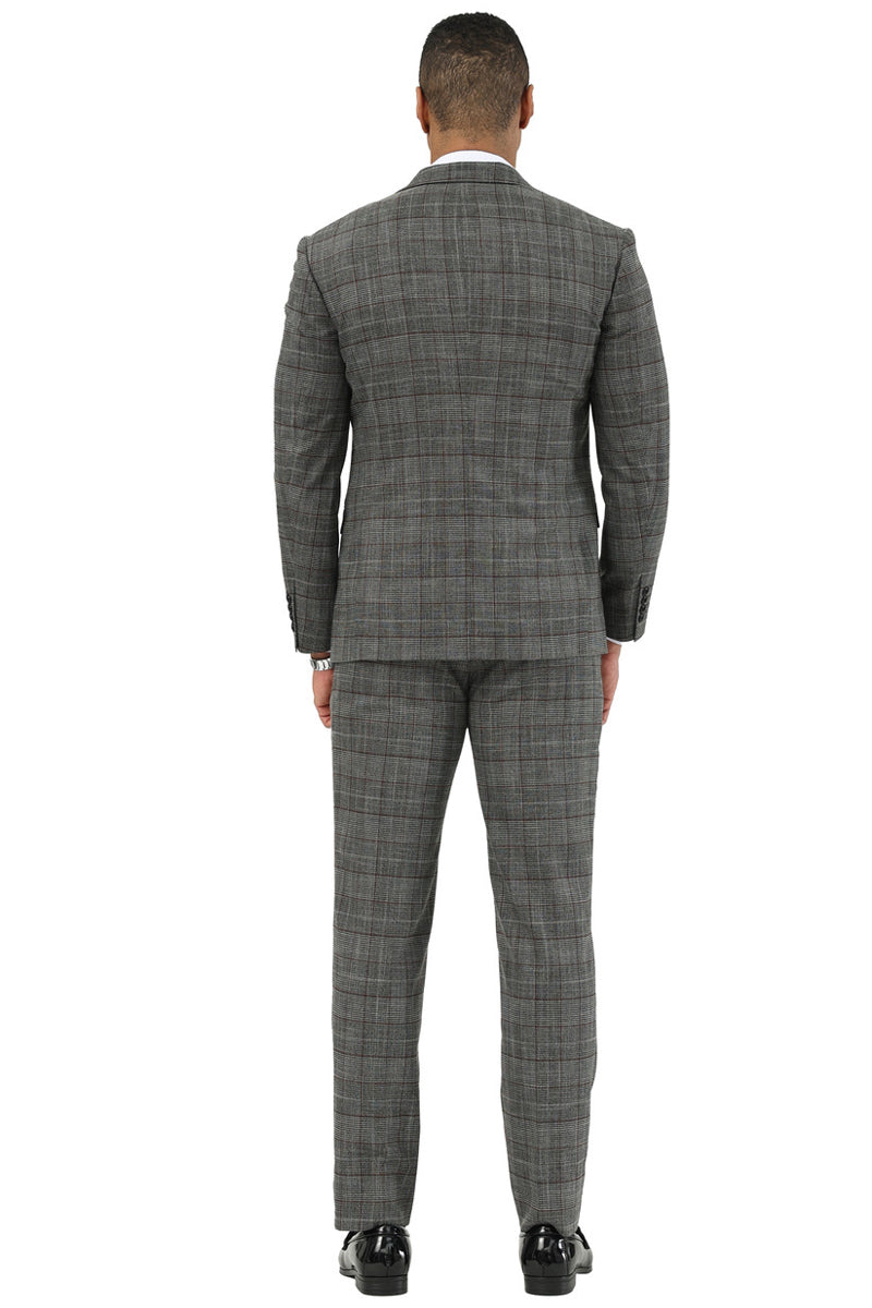 Men’s Stacy Adams Two Button Wide Notch Lapel Vested Suit in Black Glen Plaid
