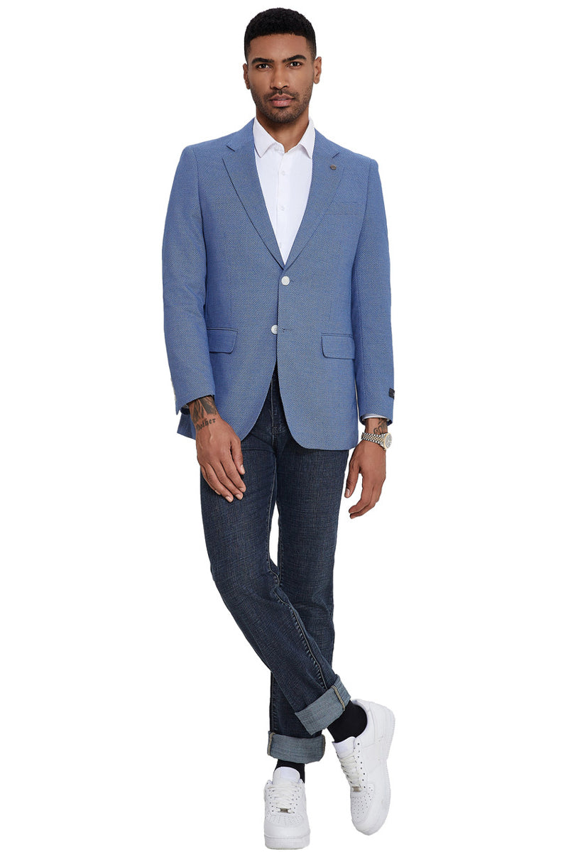 Men’s Two Button Slim Fit Sport Coat in French Blue Nailhead