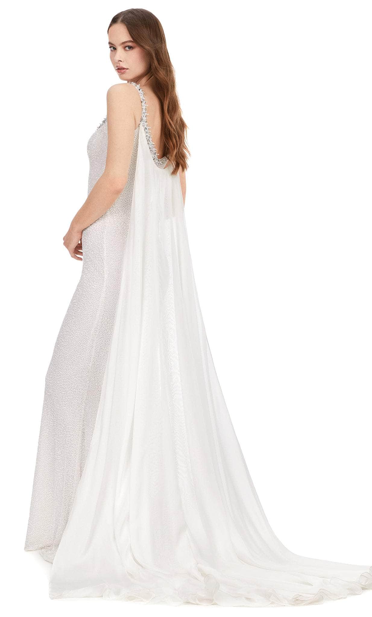 Vermicelli Beaded Gown with Chiffon Cape