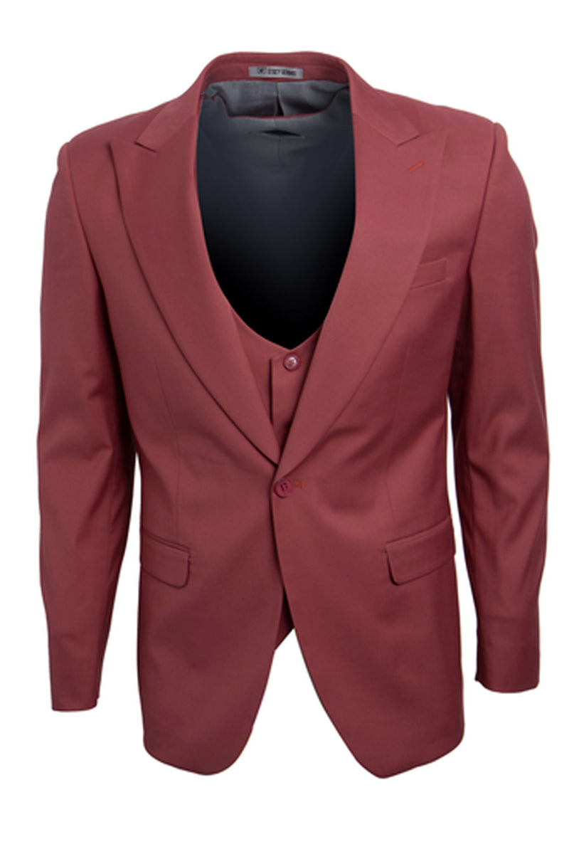 Men’s Vested One Button Peak Lapel Stacy Adams Suit in Coral Blush Pink