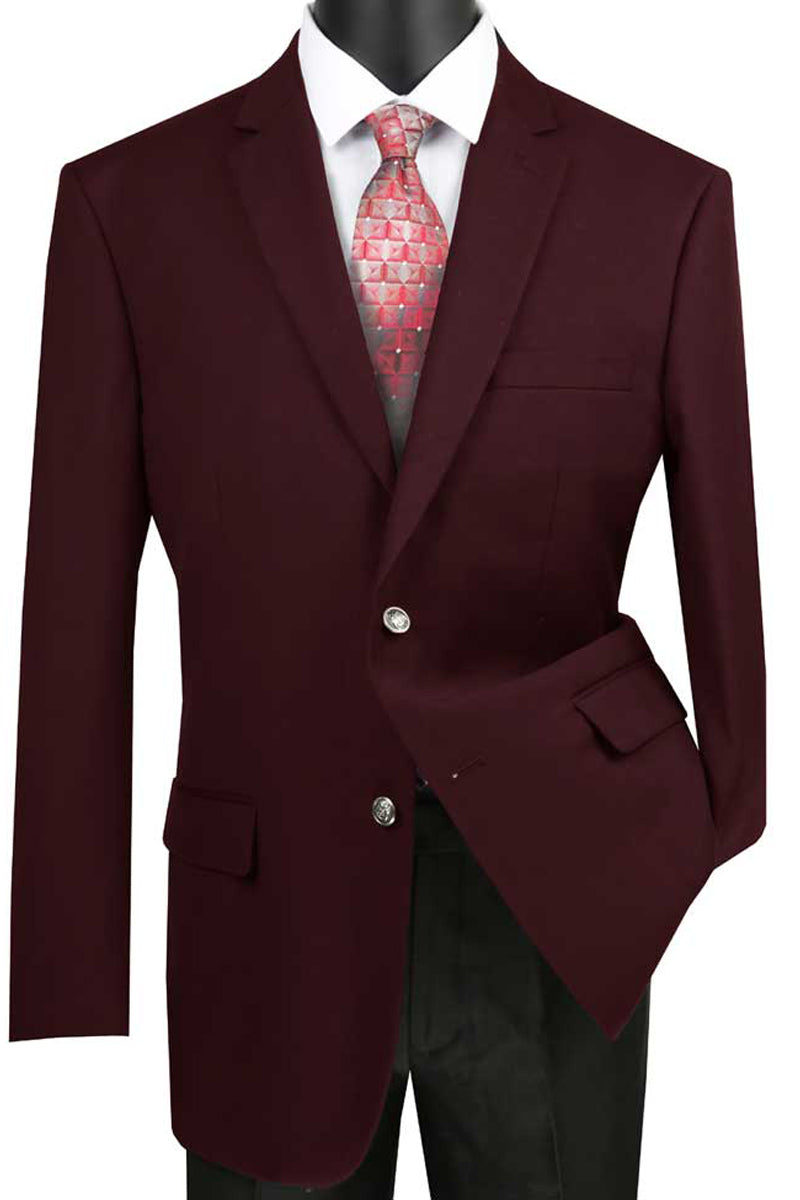 Mens Classic Fit 2 Button Dress Blazer Sport Jacket in Burgundy