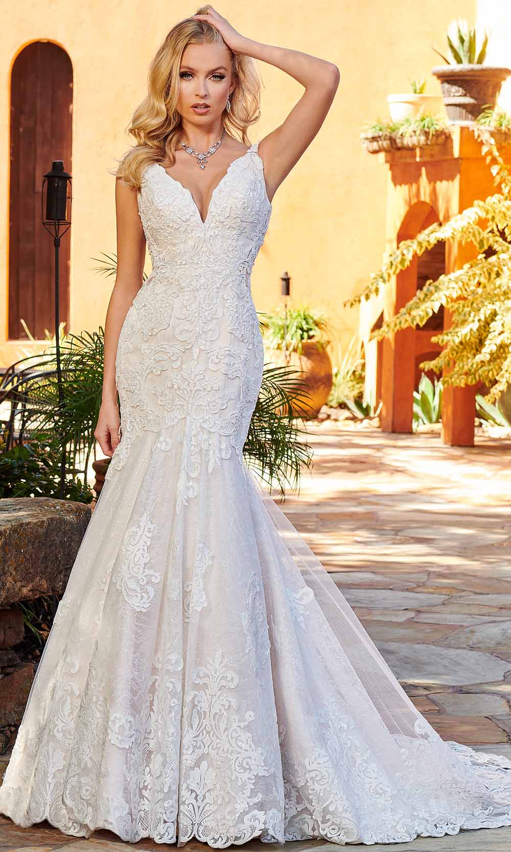 V-Neck Trumpet Bridal Gown