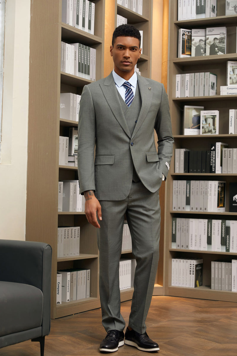 Men’s Stacy Adams Vested One Button Peak Lapel Designer Suit in Dark Green