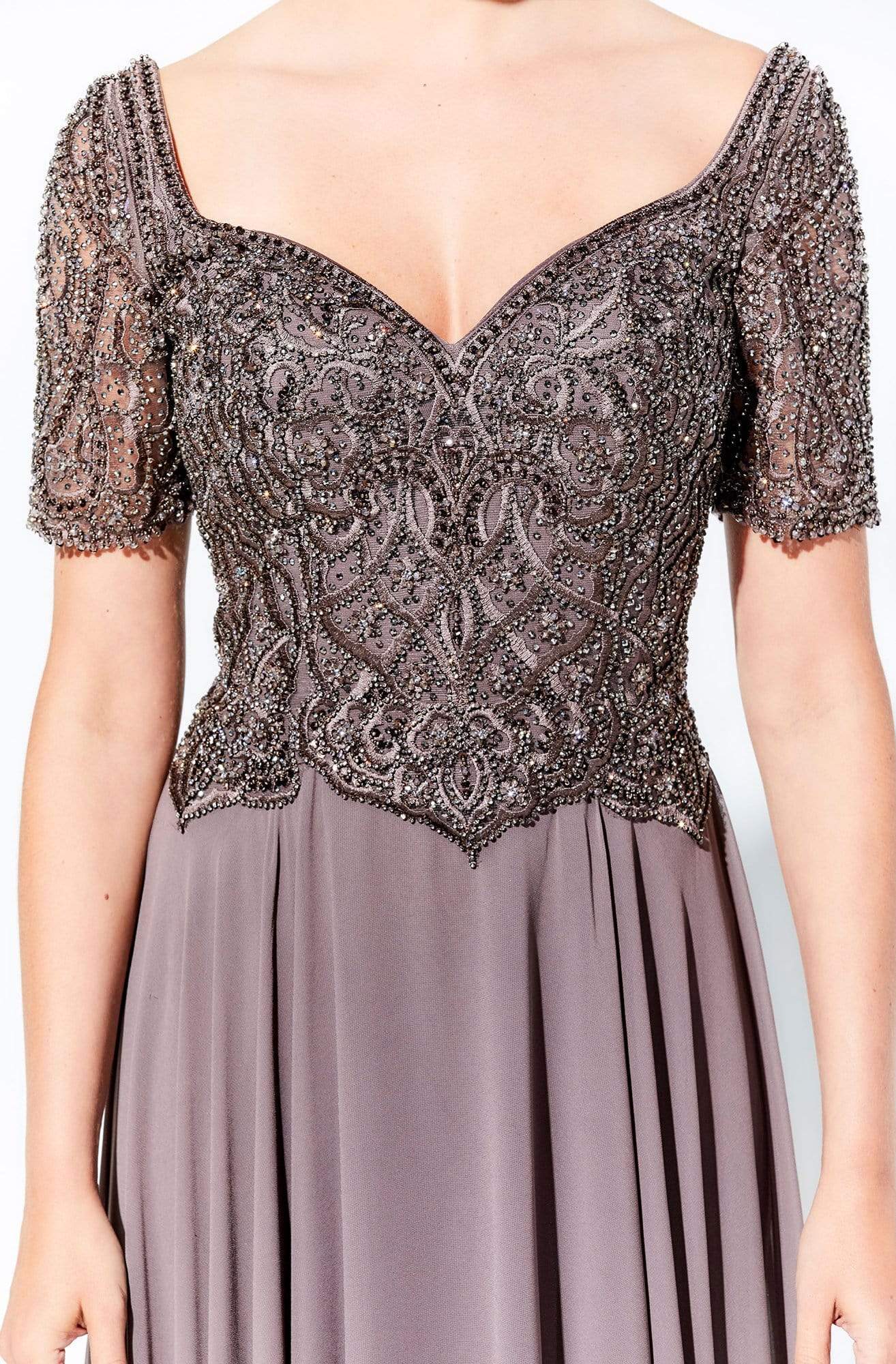 120D04 Beaded Long A-Line Dress