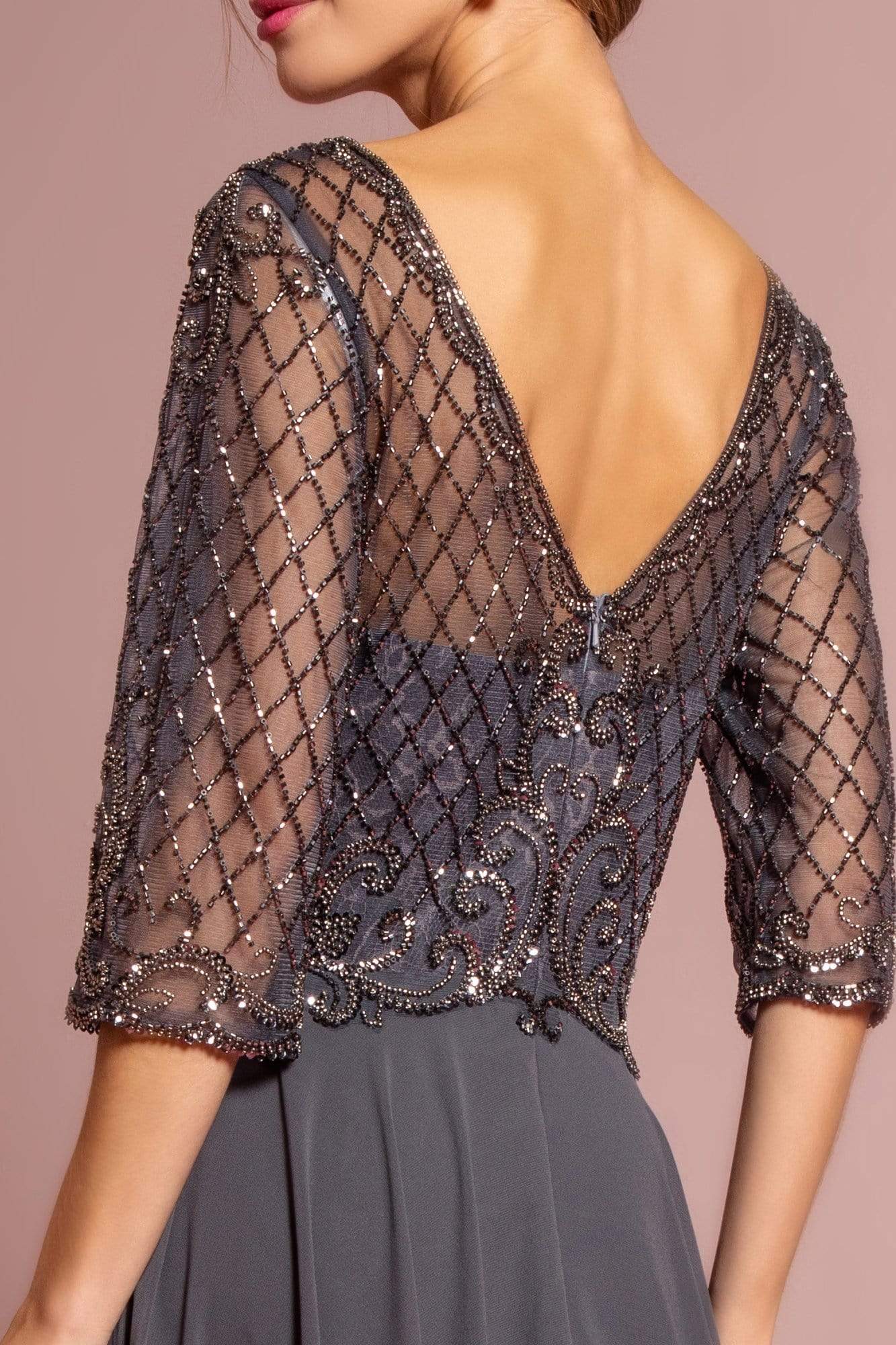 GL2686 Sequined Illusion Bateau A-Line Dress