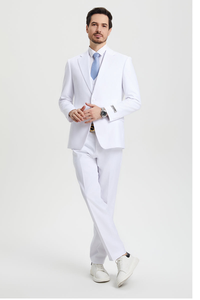 Men’s Two Button Vested Stacy Adams Basic Designer Suit in White