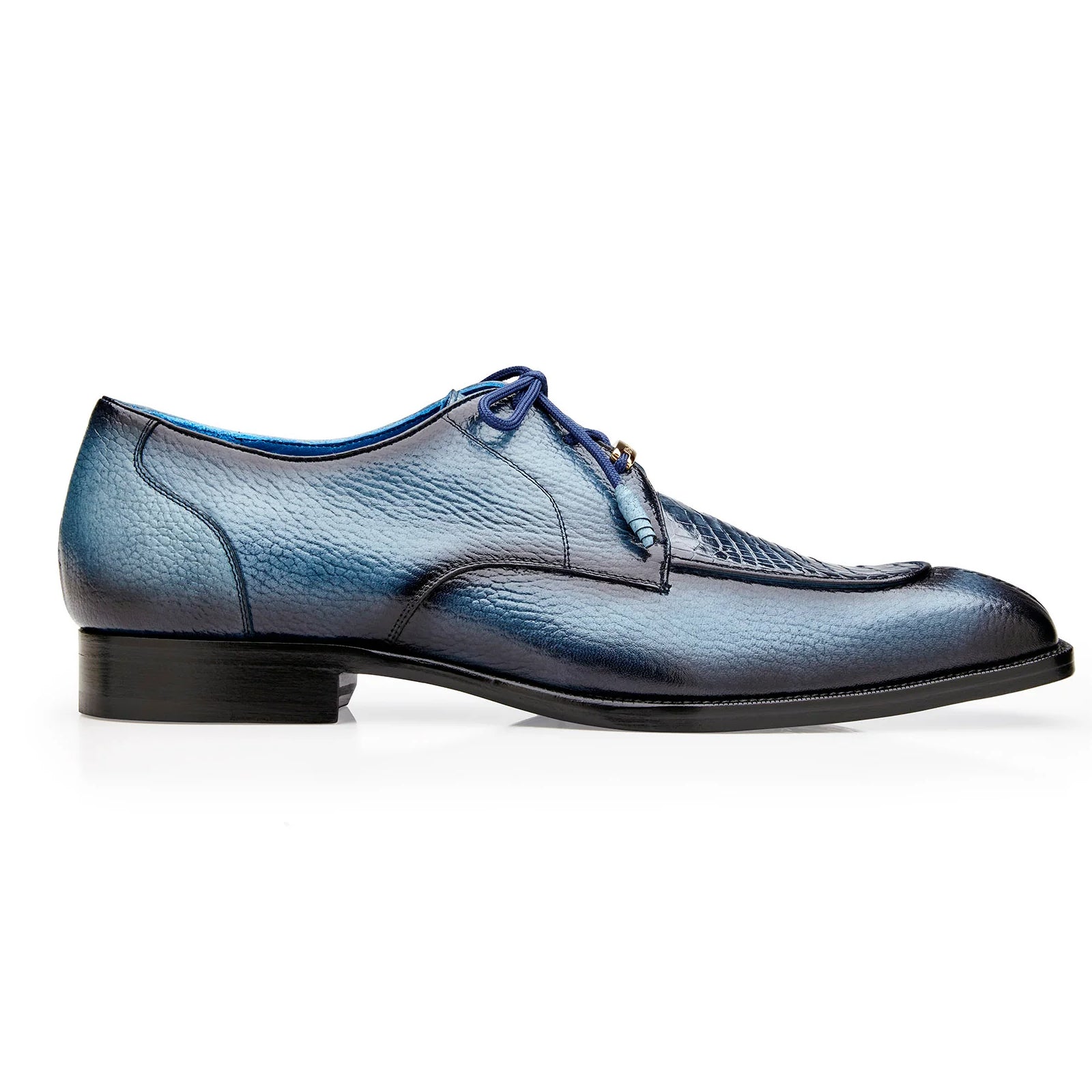 Men’s Belvedere Primo Alligator & Calfskin Moc-Toe Dress Shoe in Safari Blue