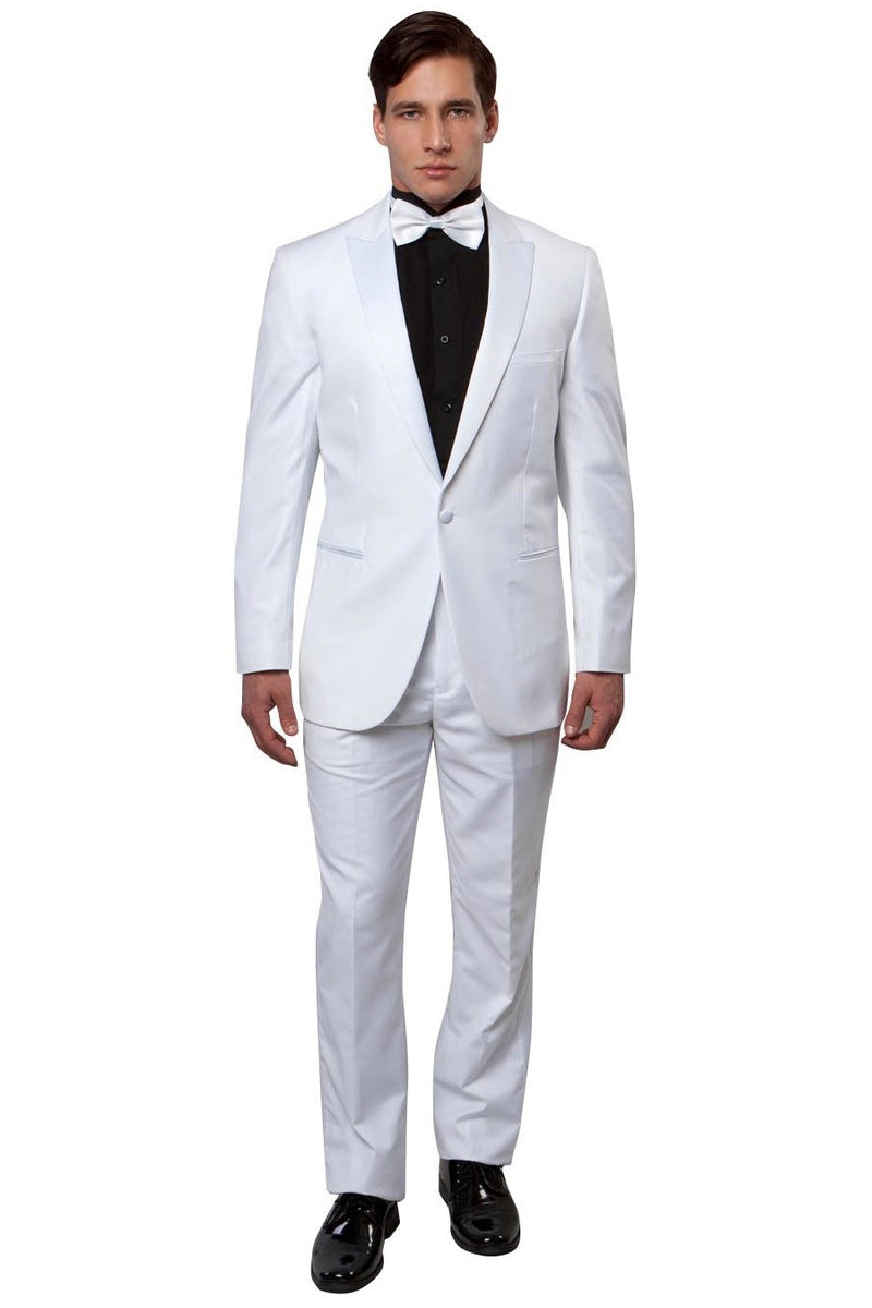 Men’s Slim Fit One Button Peak Lapel Wedding Tuxedo in White