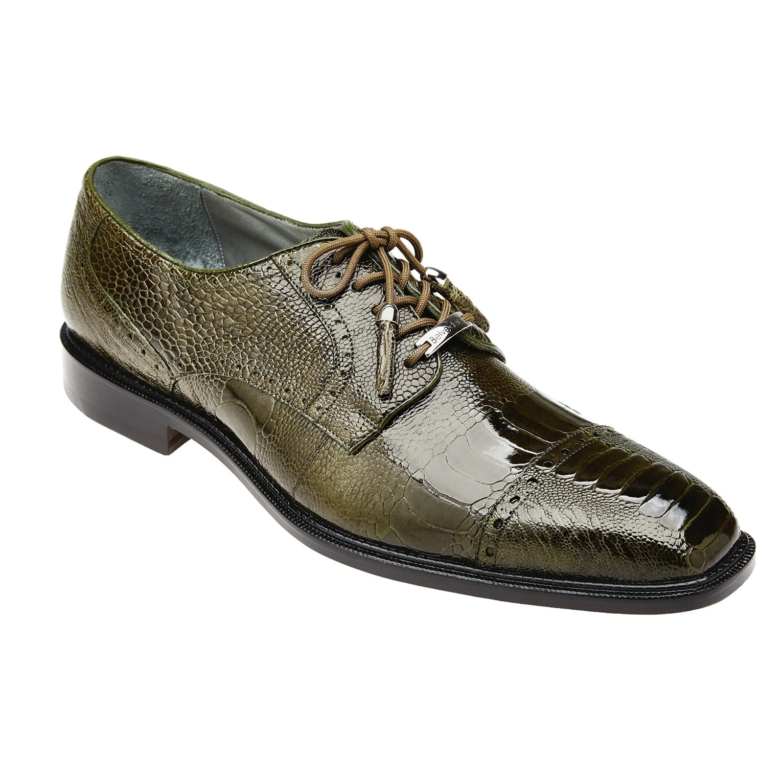 Men’s Belvedere Batta Cap Toe Ostrich Dress Shoe in Olive Green