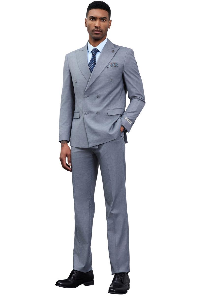 Men’s Designer Stacy Adams Classic Double Breasted Suit in Grey