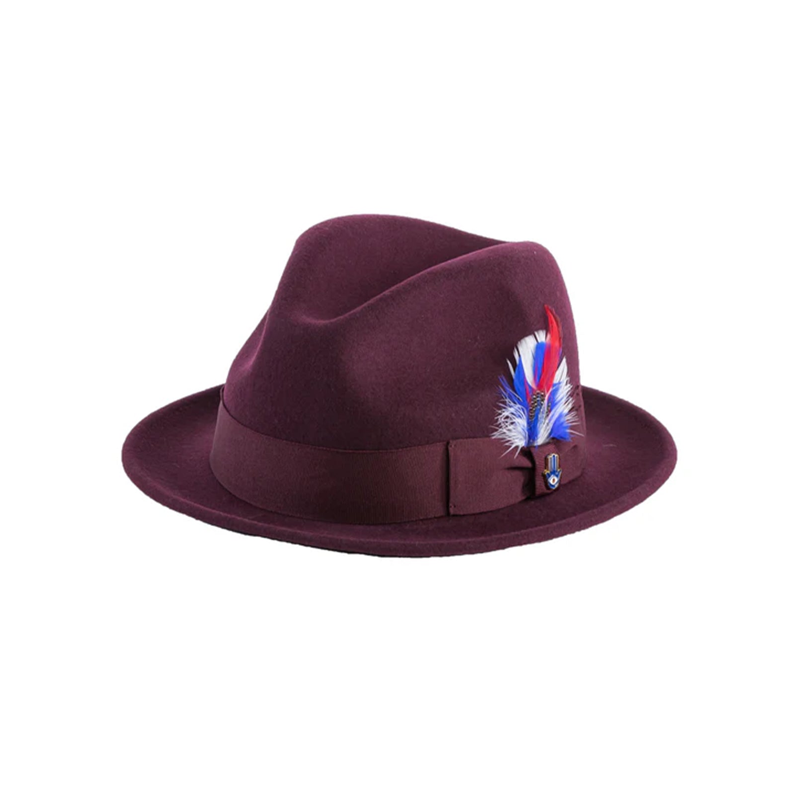 Mens Narrow Brim Crushable Wool Dress Hat Trilby Fedora in Burgundy