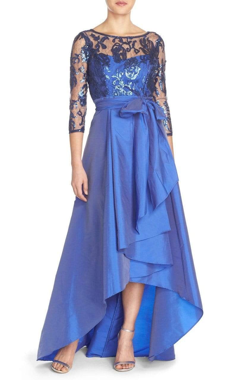 81916970 Quarter Sleeve Ribbon Ornate High Low Gown